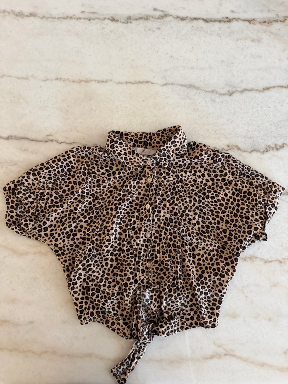 Leopard Print Tie-Front Button-Up Crop Top